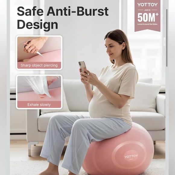 YOTTOY Anti-Burst Exercise Ball for Working Out, Yoga & Pregnancy — 26IN/58-65cm - Picture 2 of 4